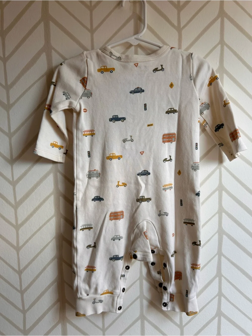 *Pehr-* Cream Baby One-Piece Romper with Vehicle Print